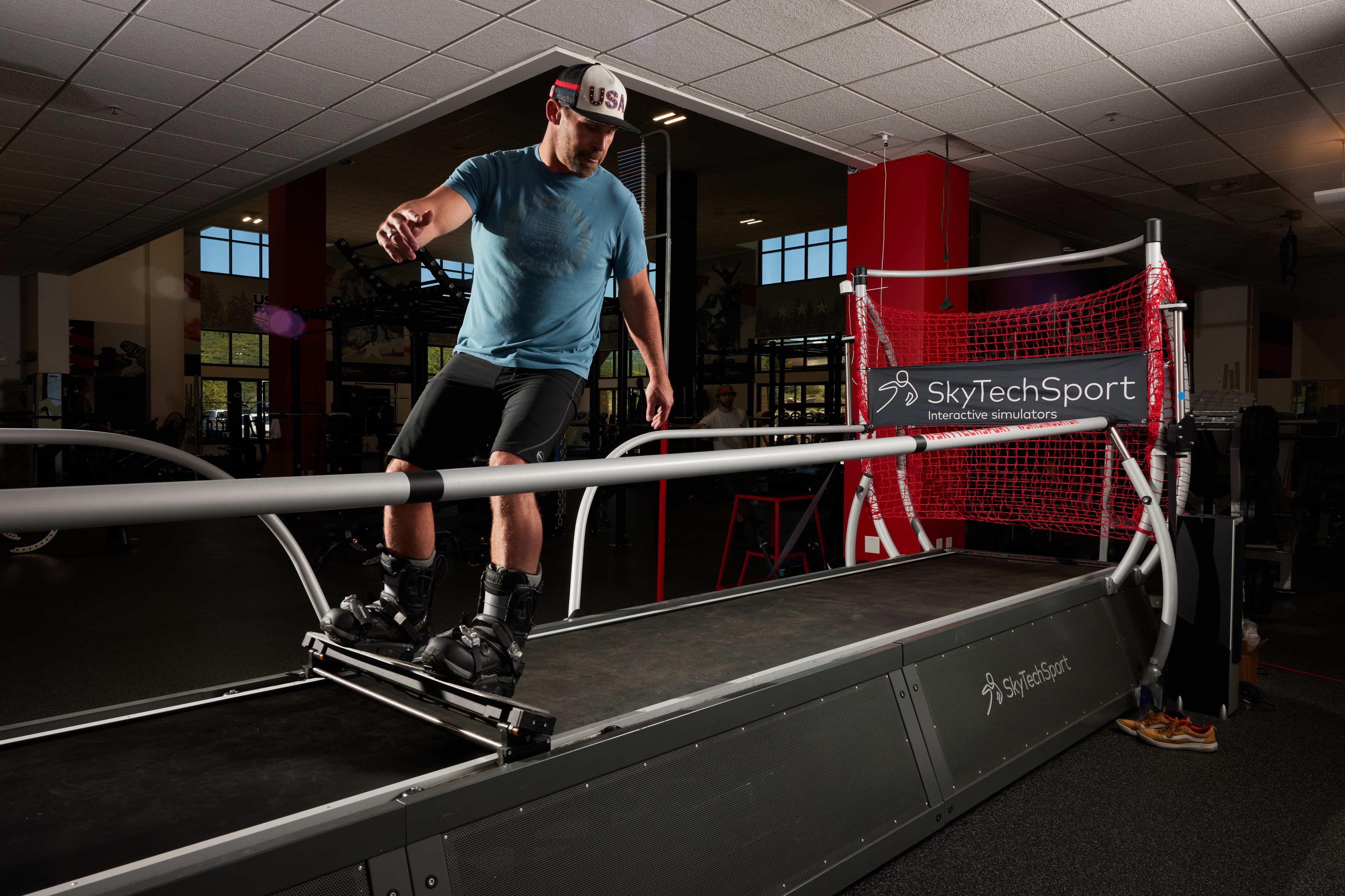 Athlete on Skytech snowboard simulator